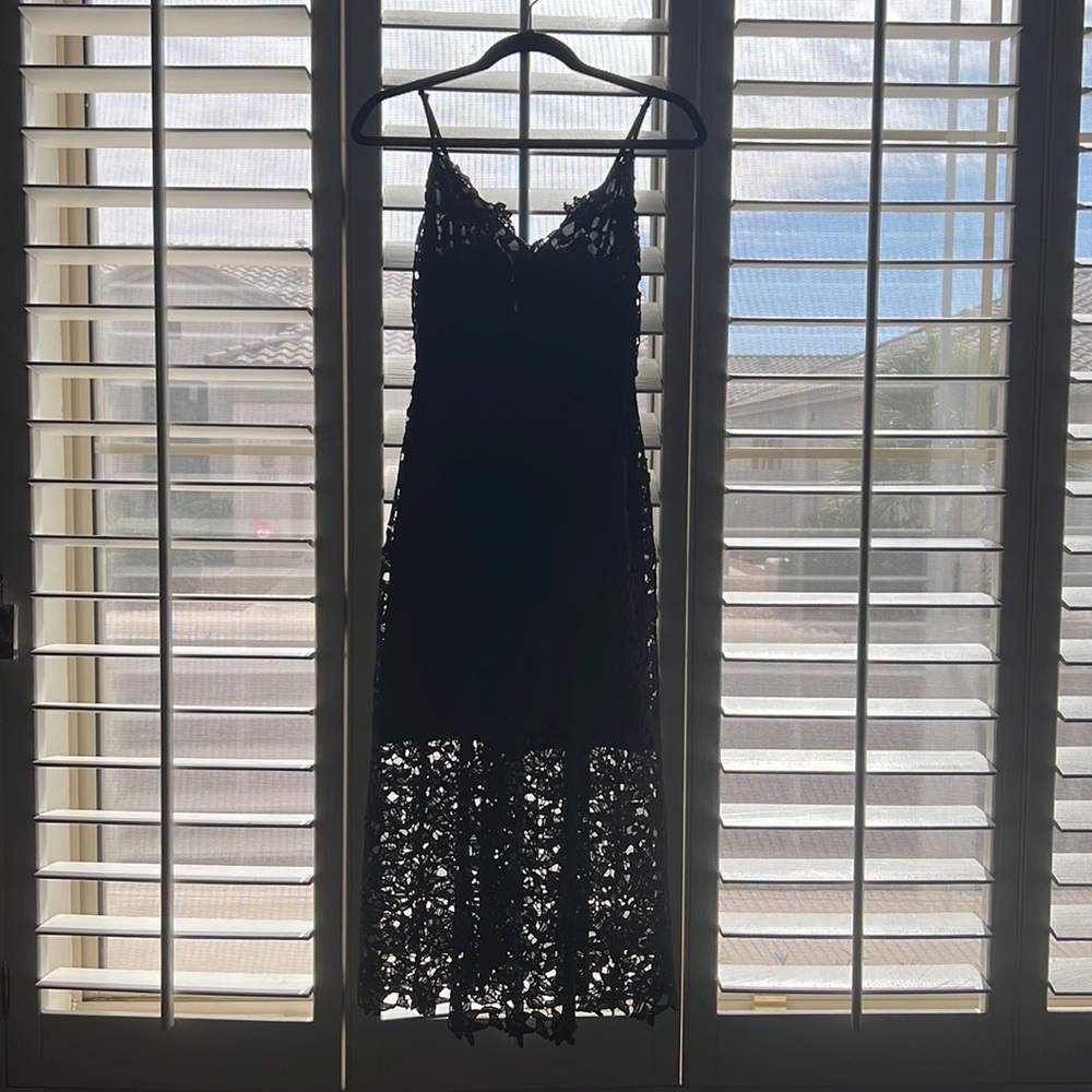 ASTR the label black lace A-line midi dress.